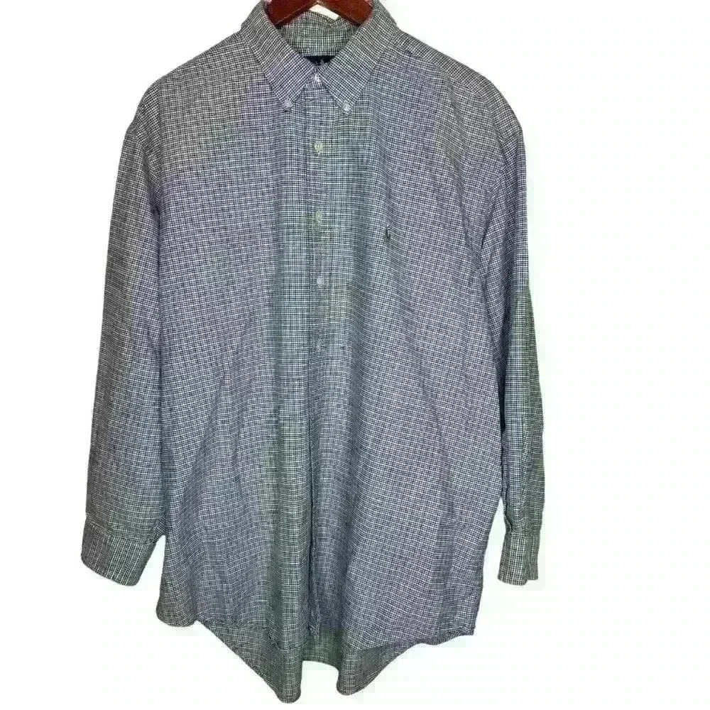 Ralph Lauren Yarmouth Long Sleeve Button down plaid blue 100% Cotton‎ shirt
